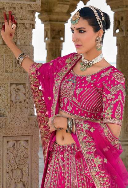 Newest Style Pink Color Sequins Work Bridal Look Lehenga Online In USA