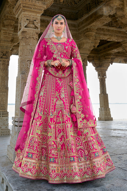 Newest Style Pink Color Sequins Work Bridal Look Lehenga Online In USA