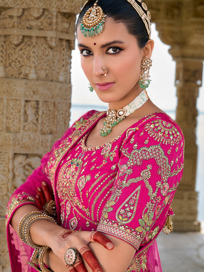 Newest Style Pink Color Sequins Work Bridal Look Lehenga Online In USA