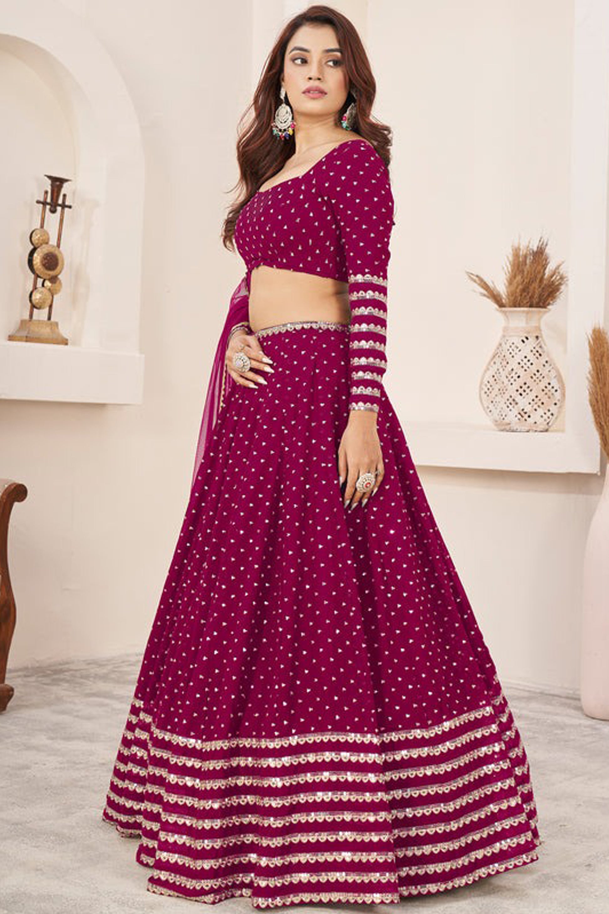 "Celebrate traditions in the USA with our lehengas."
