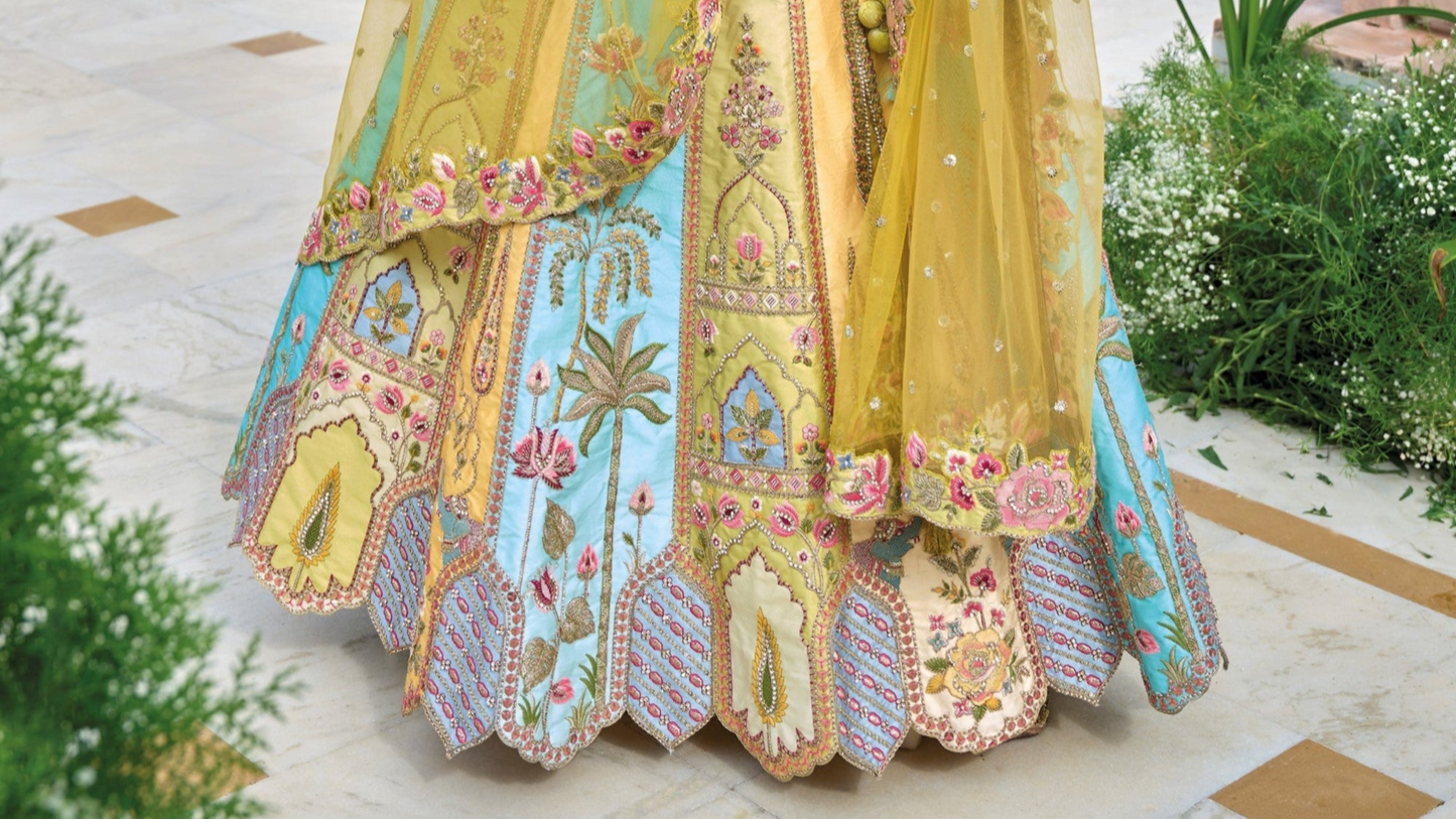Yellow Color Indian Women's Traditional Wear Lehenga Choli with Blouse
