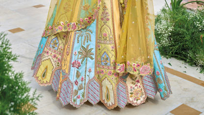 Yellow Color Indian Women's Traditional Wear Lehenga Choli with Blouse