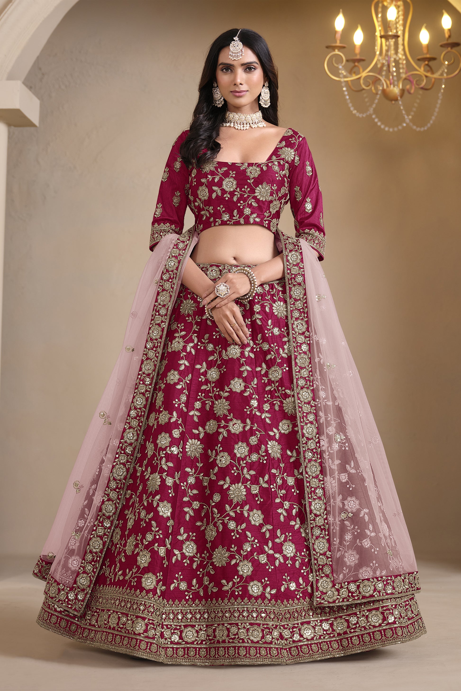 "Elegant lehengas for U.S.-based Indian celebrations."
