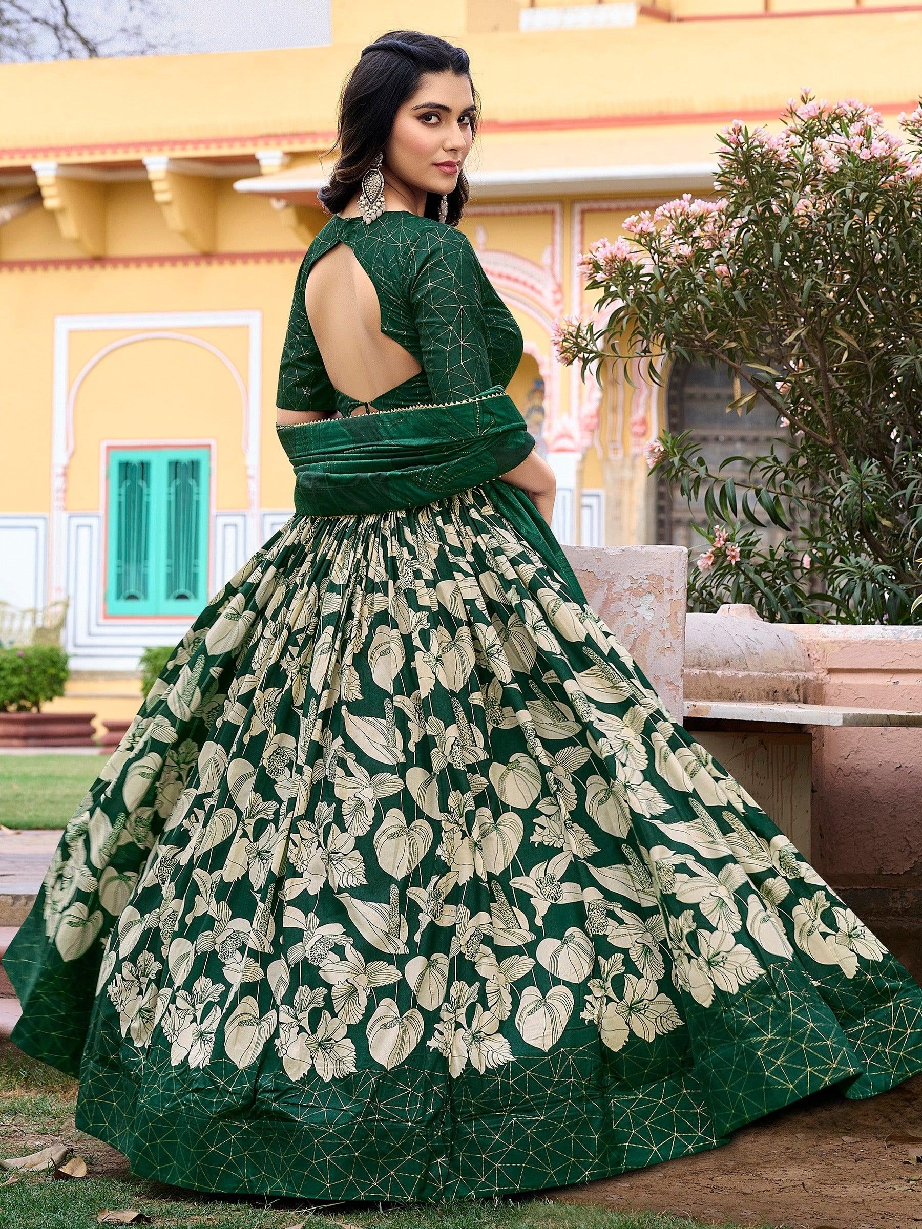 "Elegant lehengas for U.S.-based Indian celebrations."
