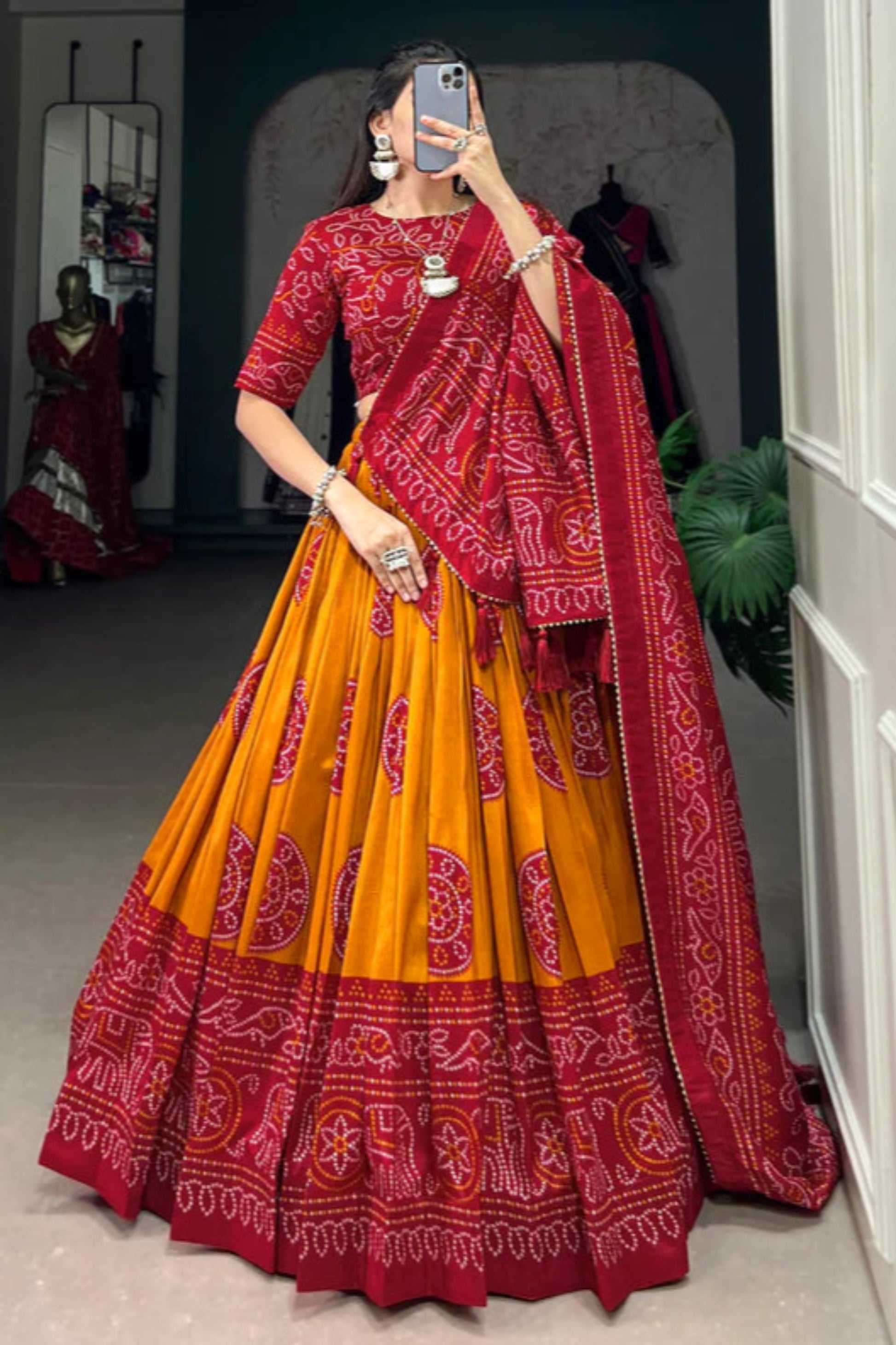 Red digital print bridal lehenga for wedding – seyuri
