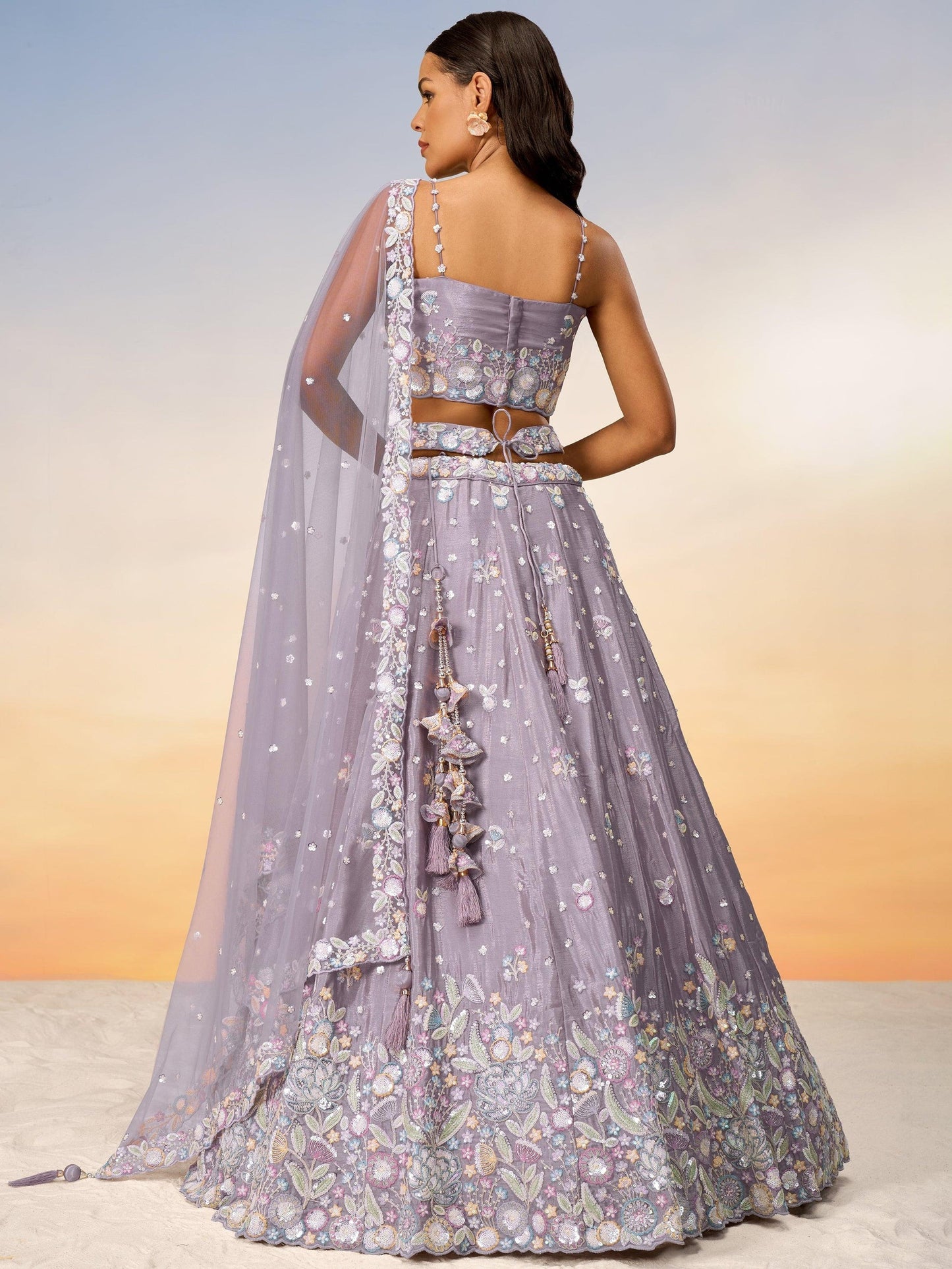 Light purple chiffon lehenga with embroidery and dupatta in Texas