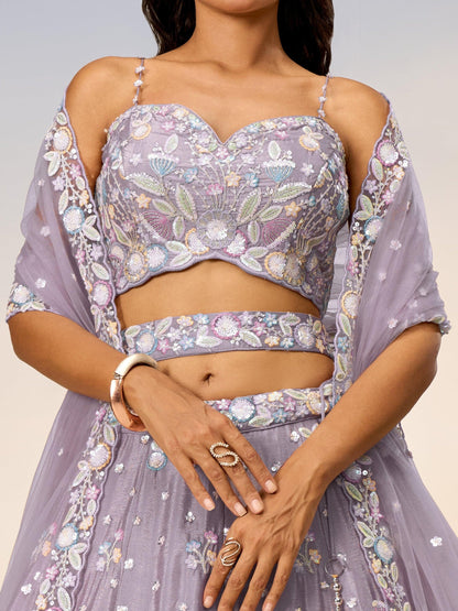 Light purple chiffon lehenga with embroidery and dupatta in Texas