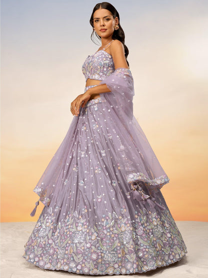 Light purple chiffon lehenga with embroidery and dupatta in Texas