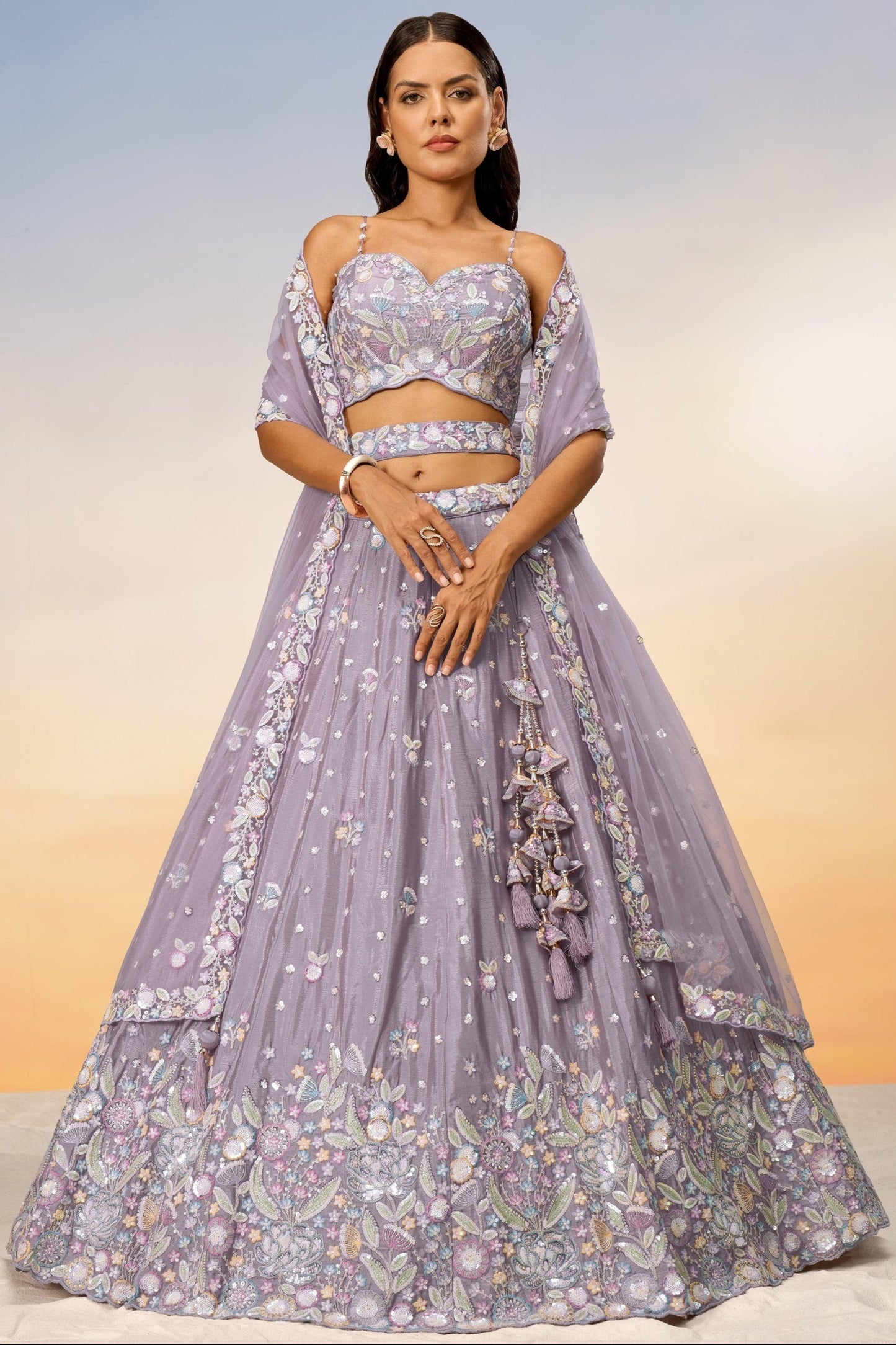 Light purple chiffon lehenga with embroidery and dupatta in Texas