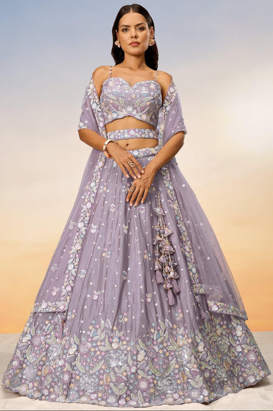 Light purple chiffon lehenga with embroidery and dupatta in Texas