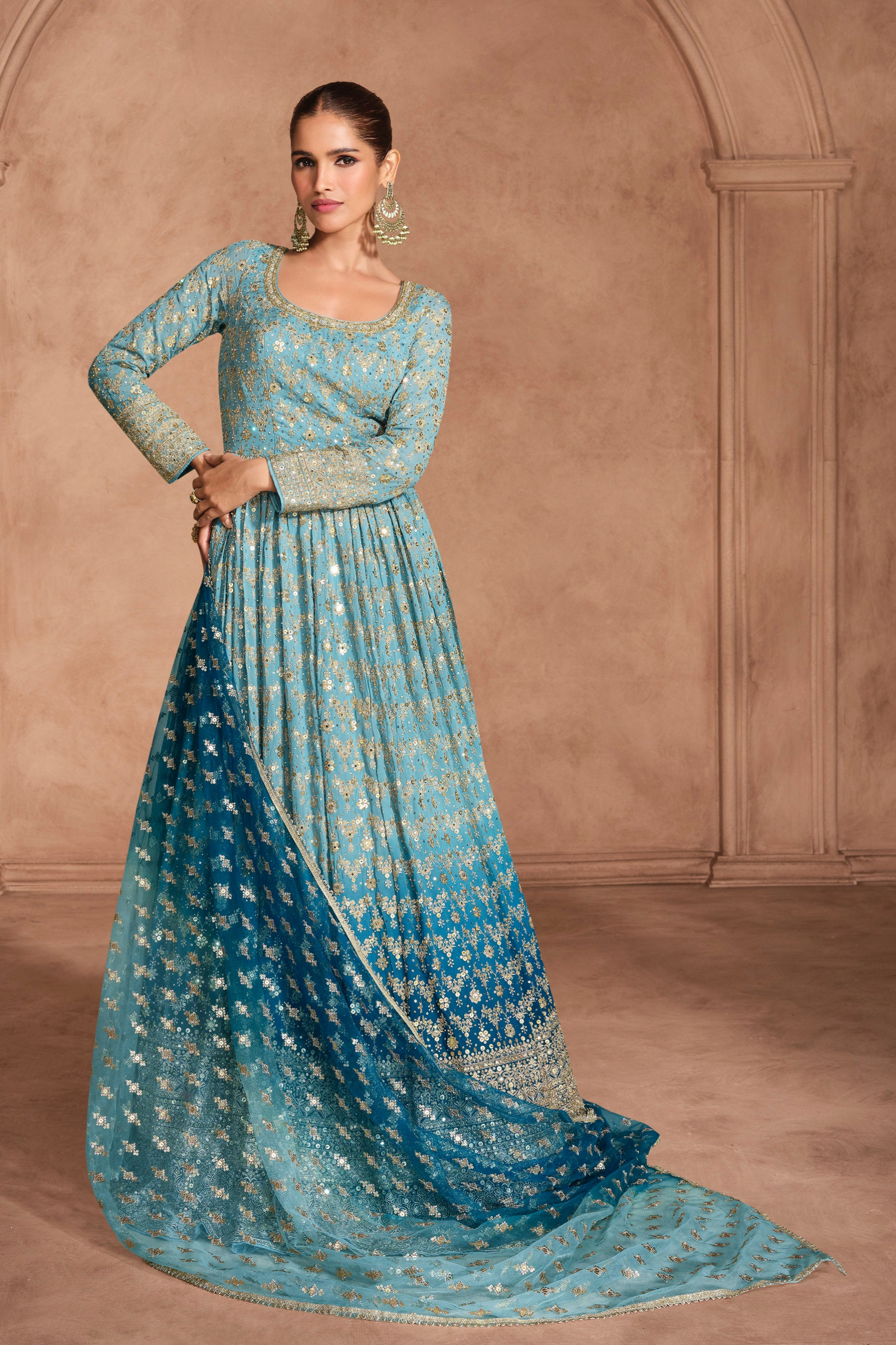 Wedding Function Wear Anarkali Gown Dress with Dupatta for Women's