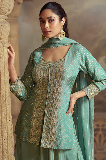 Embroidered Indian Salwar Kameez Palazzo Suit for Mehendi Sangeet Wedding