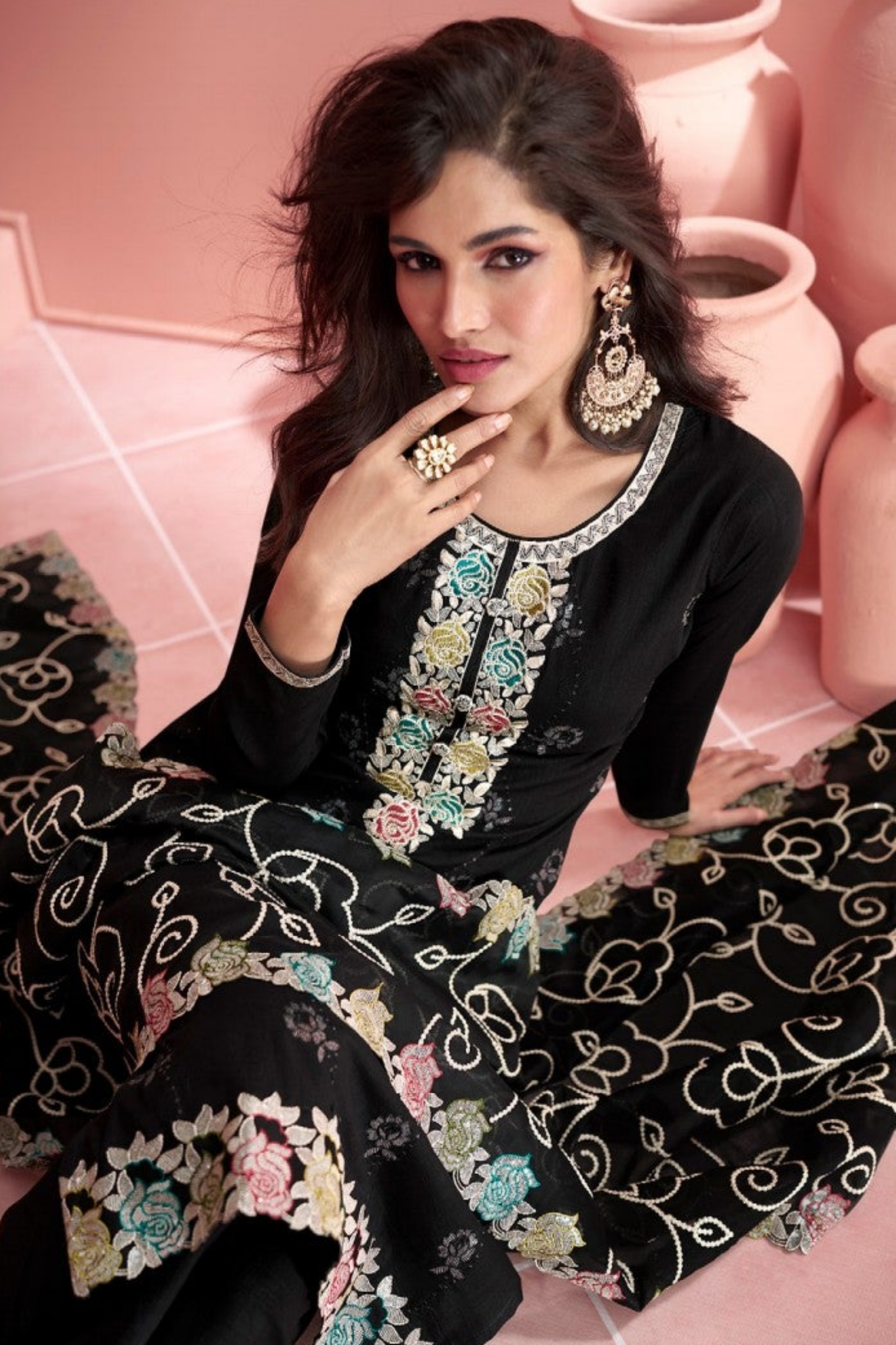 Black Embroidered Salwar Kameez Outfit Styled For Bridal Occasions USA