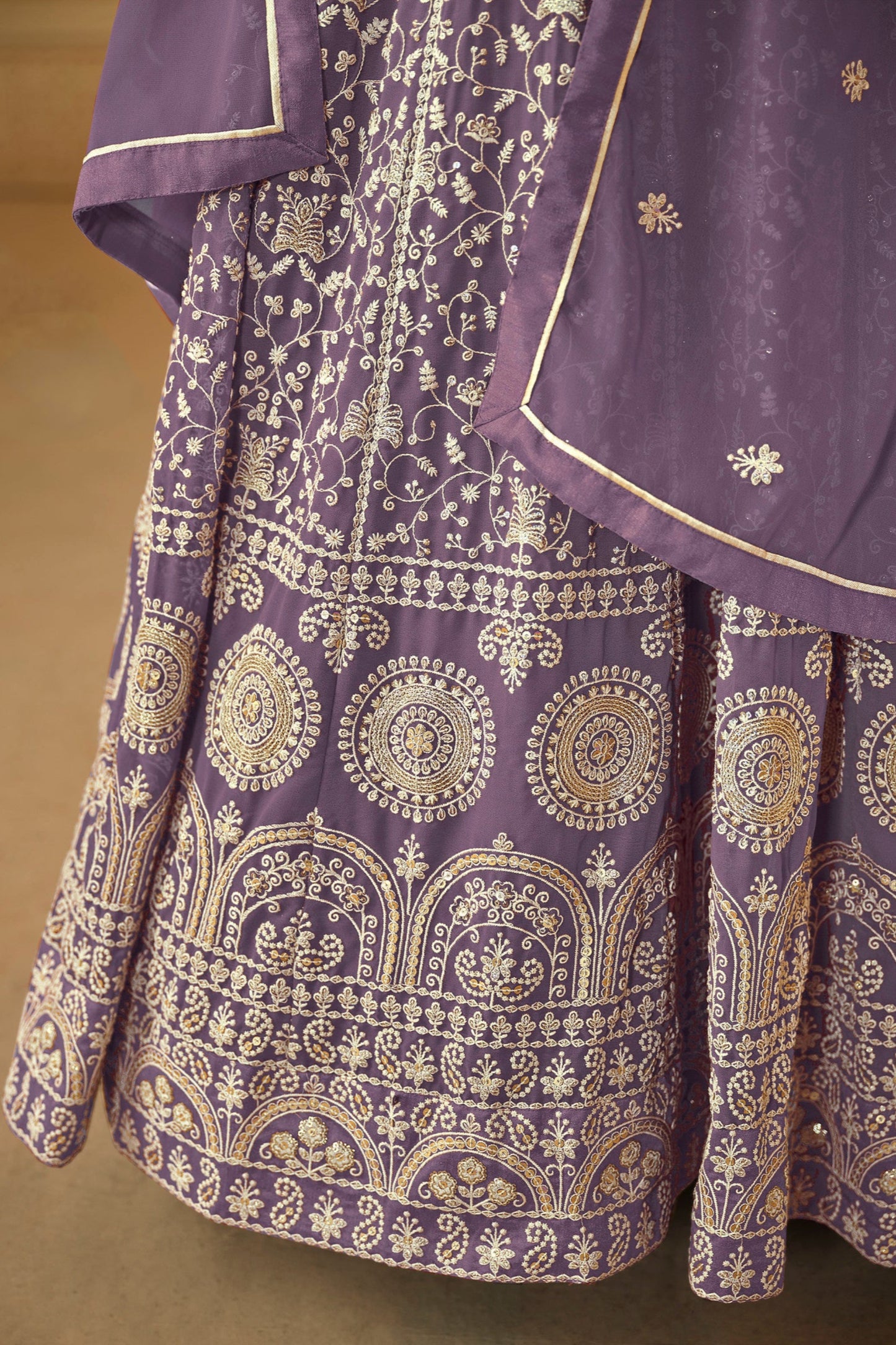 Elegant Purple Bridal Anarkali Dress With Intricate Embroidery Work - Detail Shot