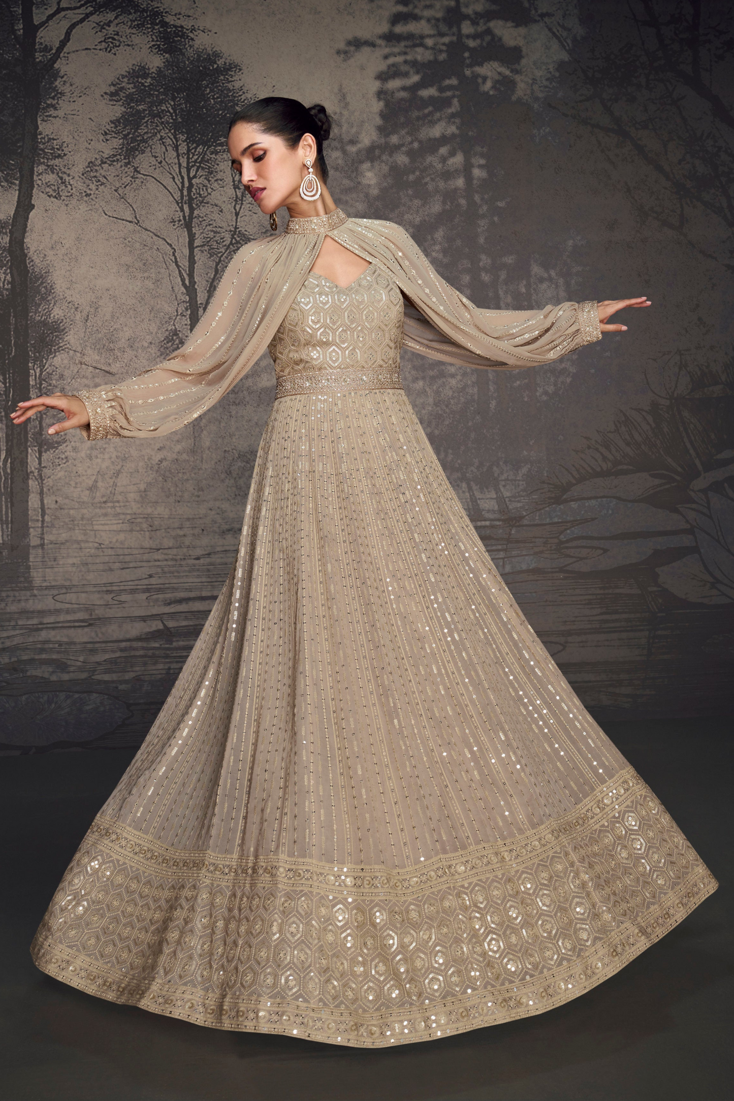 South Asian Real Georgette Anarkali Gown Suits For Ramadan Special Party Wear