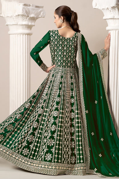 Dark Green Ready-To-Wear Anarkali Gown - Full Length Designer Outfit