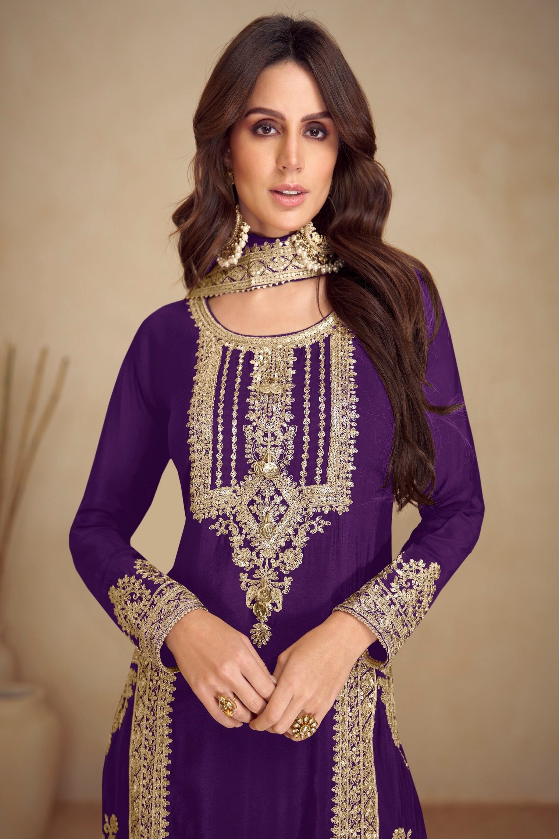 Traditional Purple Salwar Suit Ready to Wear - Pakistani Wedding Dress Plus Size