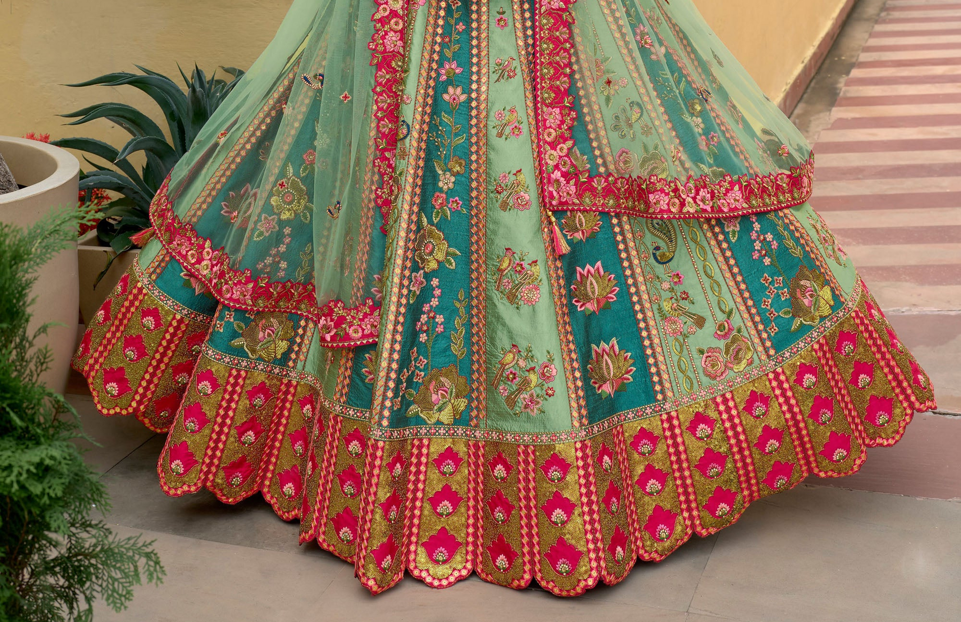 Pink Silk Lehenga Choli Full Set - Traditional Indian Wedding Choli With Net Dupatta