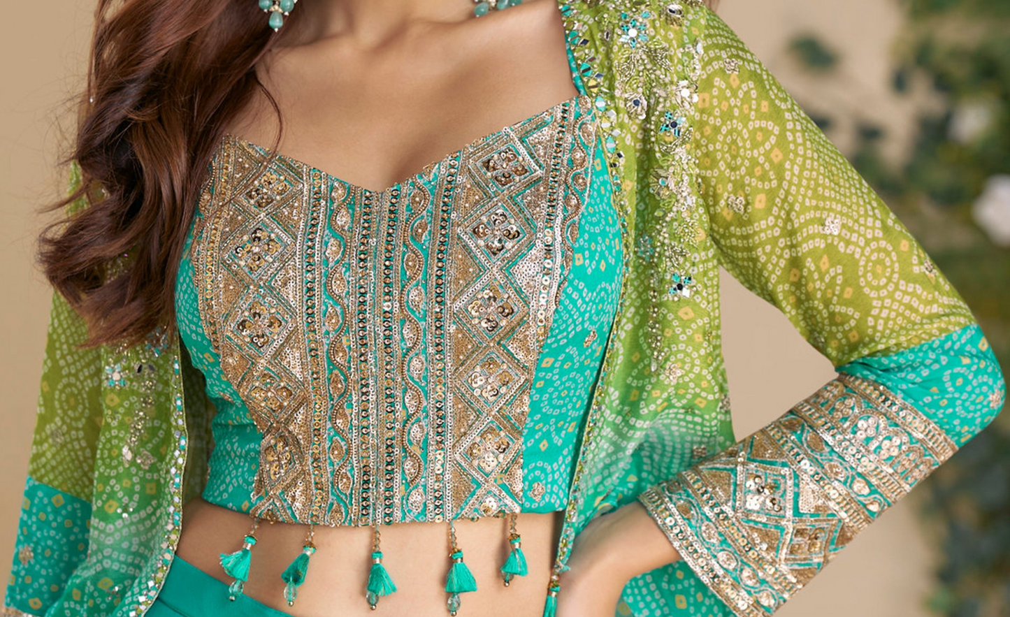 Teal Green Ready to Wear Stylish Kameez With Embroidery Shrug Style Suits