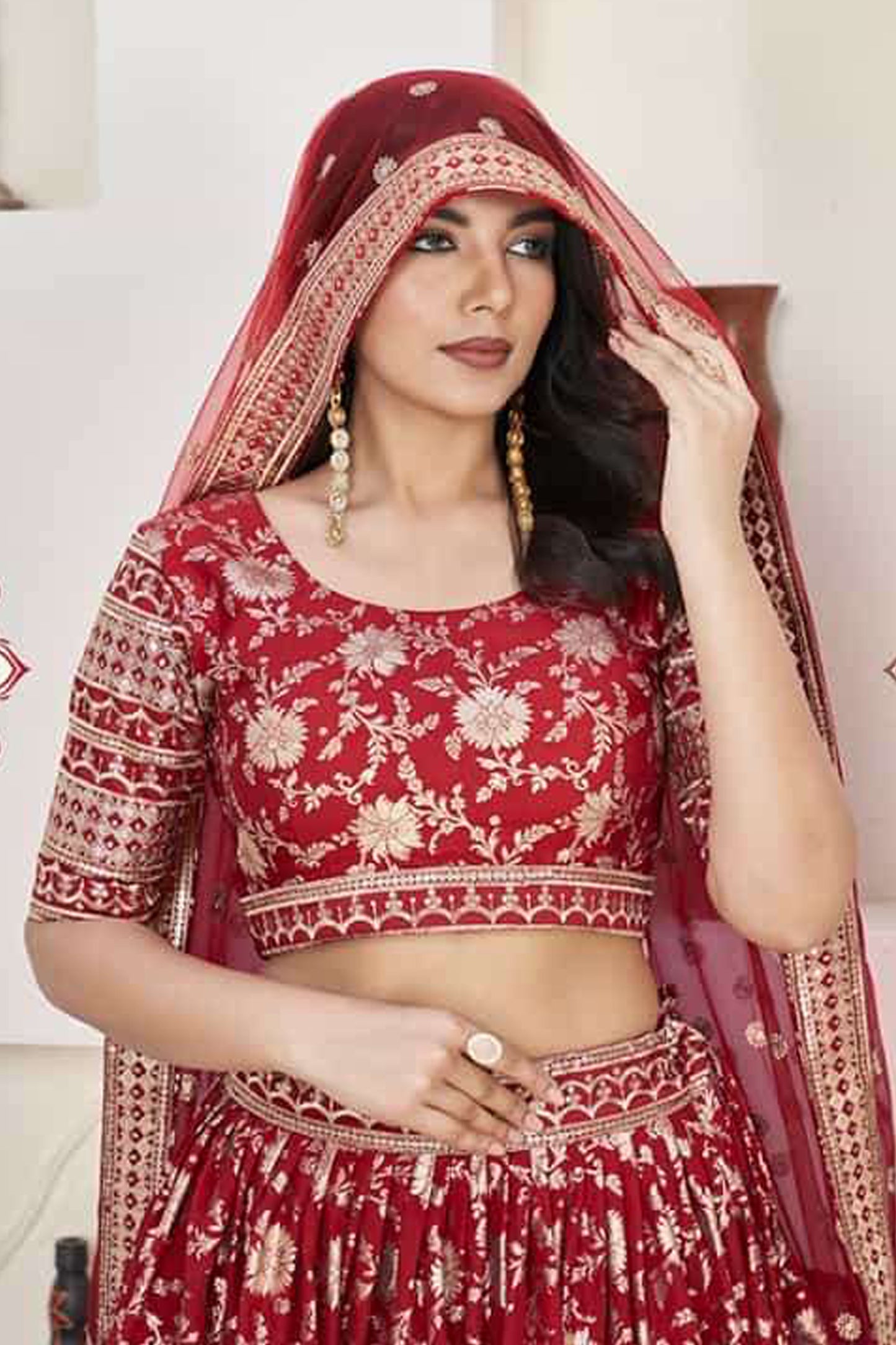 Bollywood Style Red Lehenga With Zari Work And Net Dupatta - Ethnic Bridal Wear For Eid And Weddings