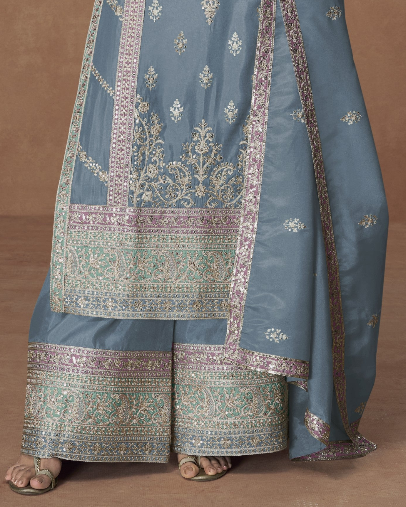 Steel Blue color Engagement Ceremony Wear Beautiful Shalwar palazzo
