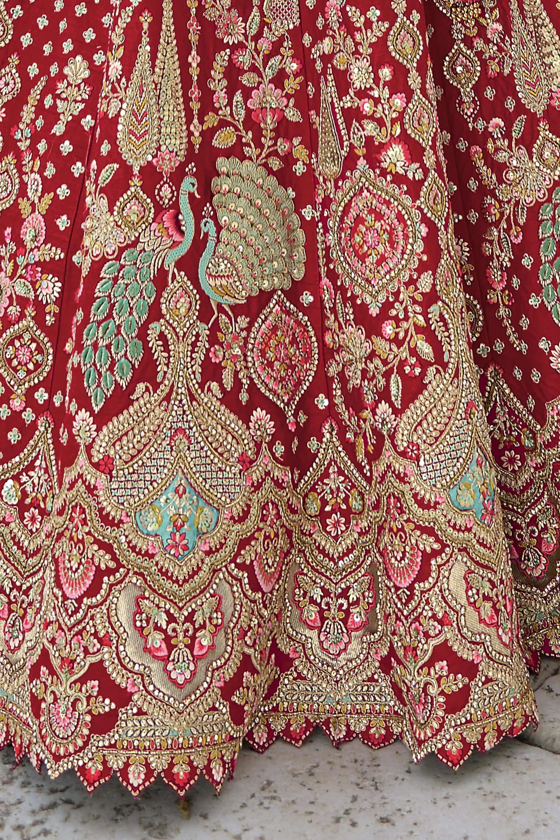 "Runway Red: Statement Bridal Lehenga with Contemporary Flair"
