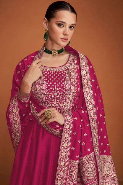 Pink Color Reception Party Ready to Wear Long Anarkali Dupatta Gown
