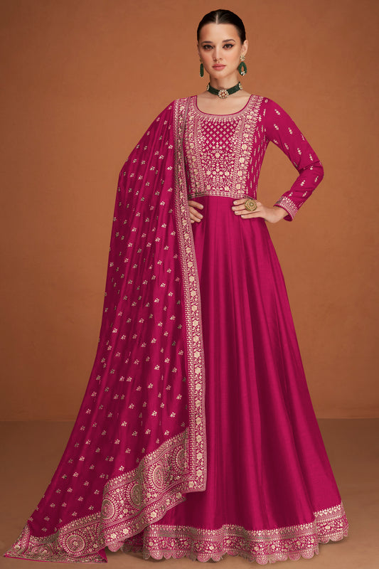 Pink Color Reception Party Ready to Wear Long Anarkali Dupatta Gown
