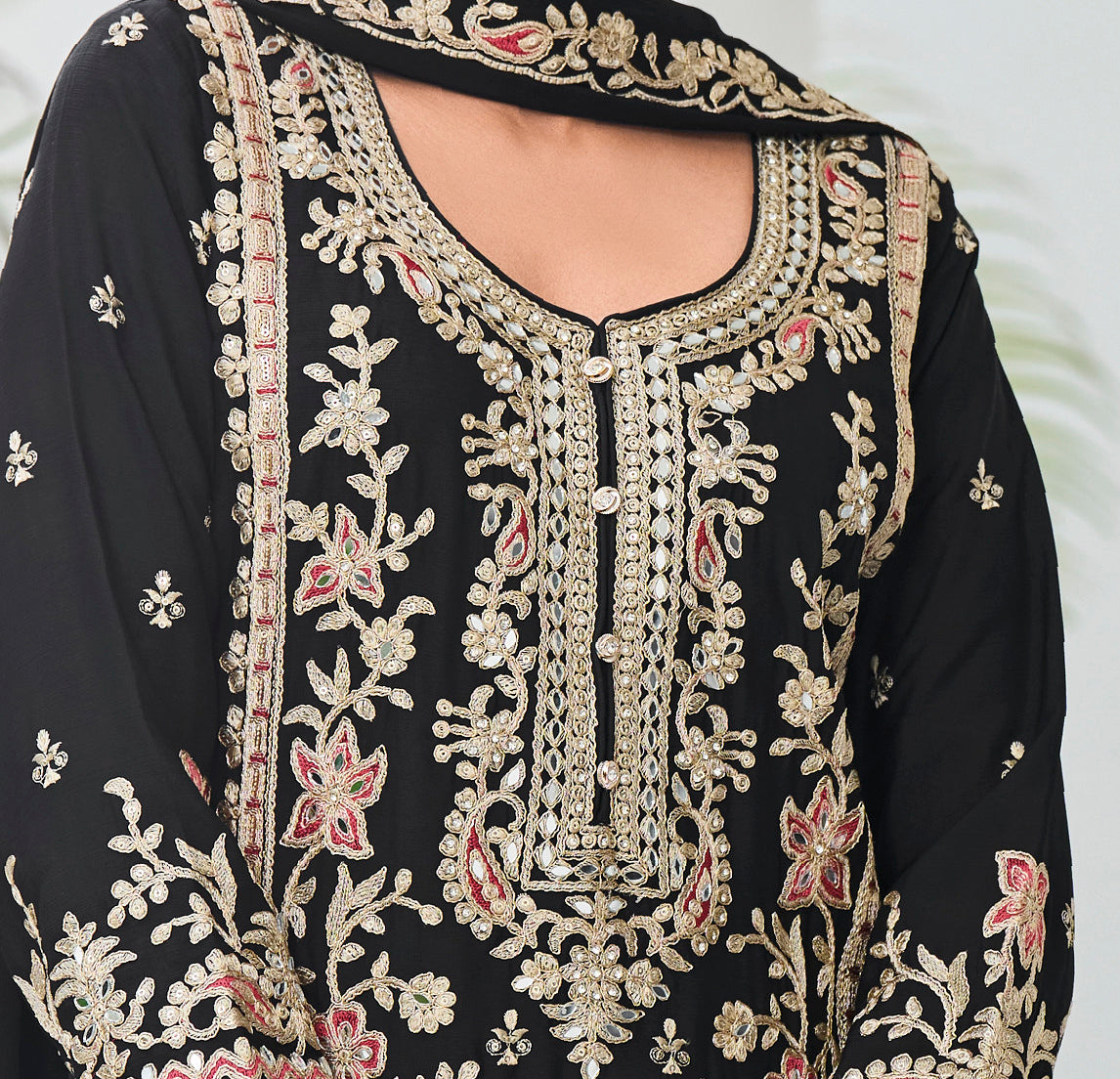 Pakistani Nikah Wear - Black Straight Salwar Kameez Palazzo Suit For Wedding Guests