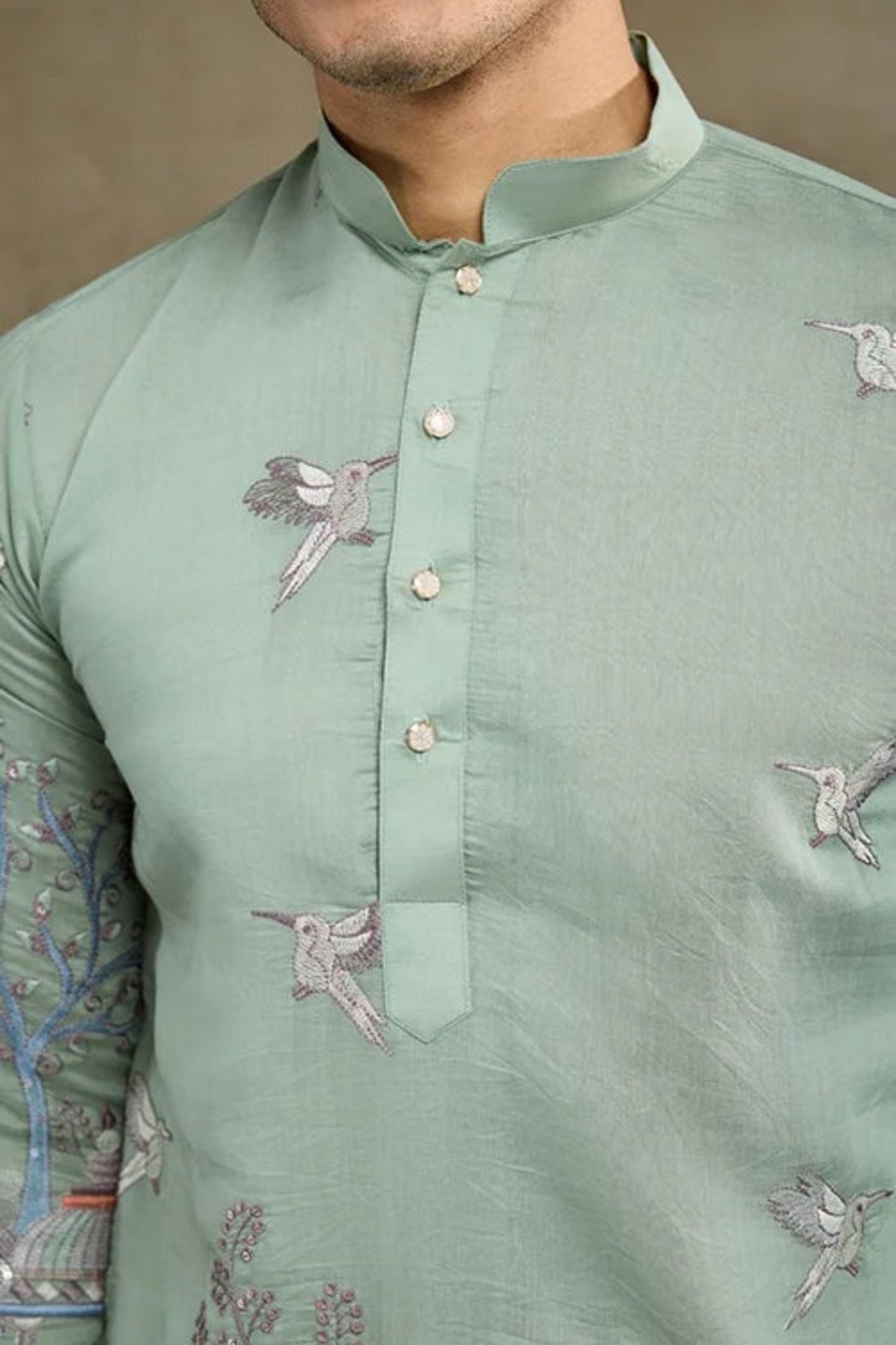 Premium Pista Green Color Viscose Silk Kurta Set For Man Real Mirror Work With Matching Pant
