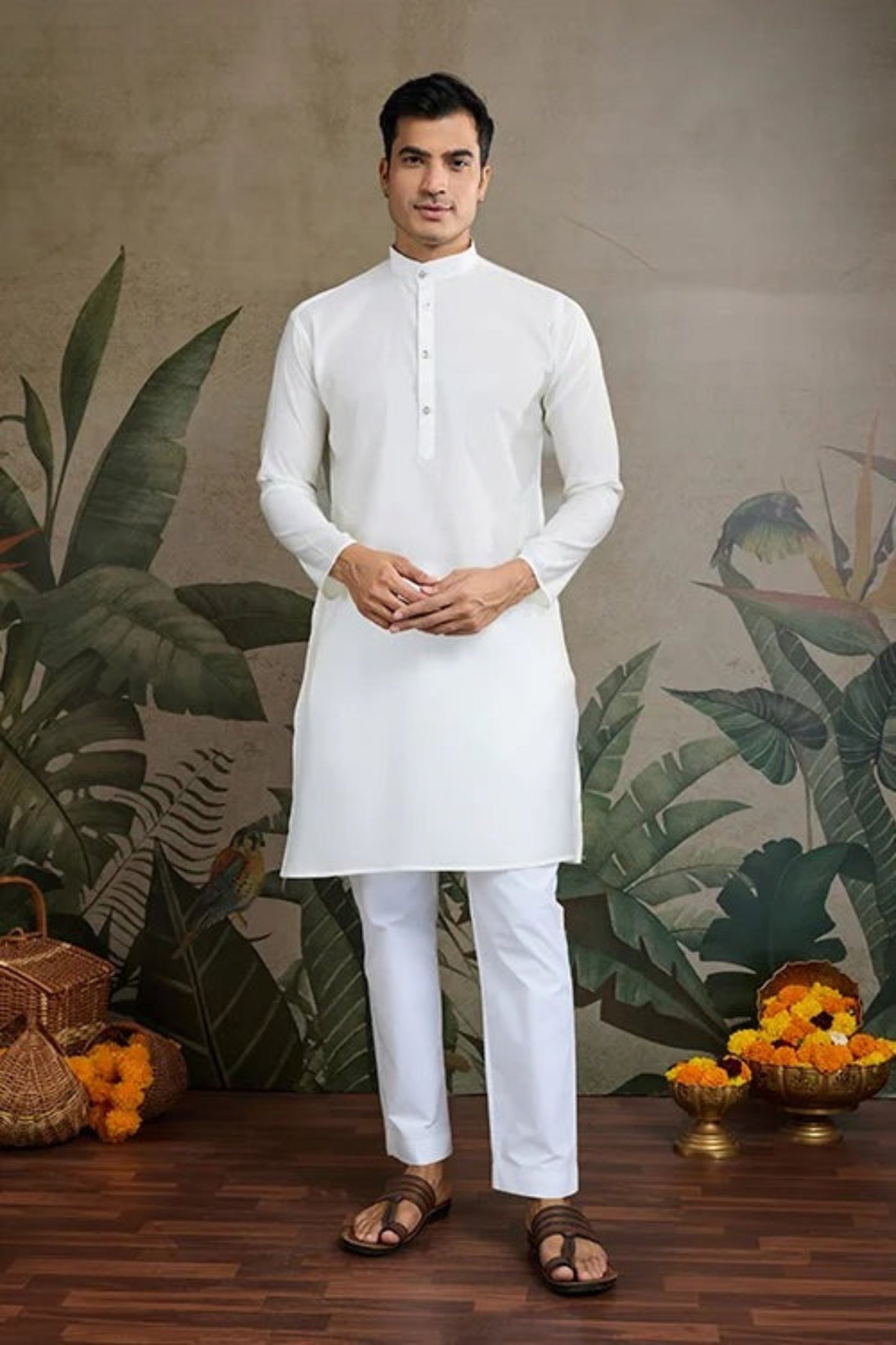Latest White Color Viscose Silk Kurta Set For Men Real Mirror Work With Matching Pant