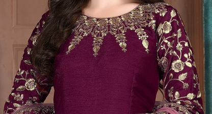 Beautiful Wine Color Stylish Anarkali Party Wear Dupatta Gown Dresses