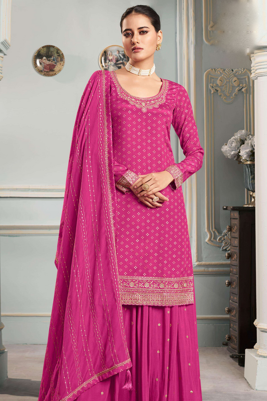 Pink Wedding Reception Sharara Suit With Embroidered Dupatta Ready To Wear USA"
