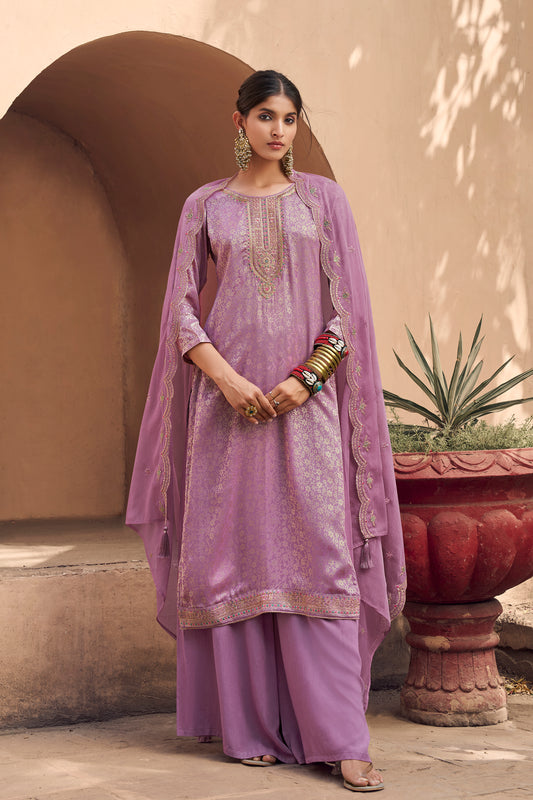 Elegant Indian Designer Silk Fabric Salwar Kameez Palazzo Suit with beautiful embroidery work.