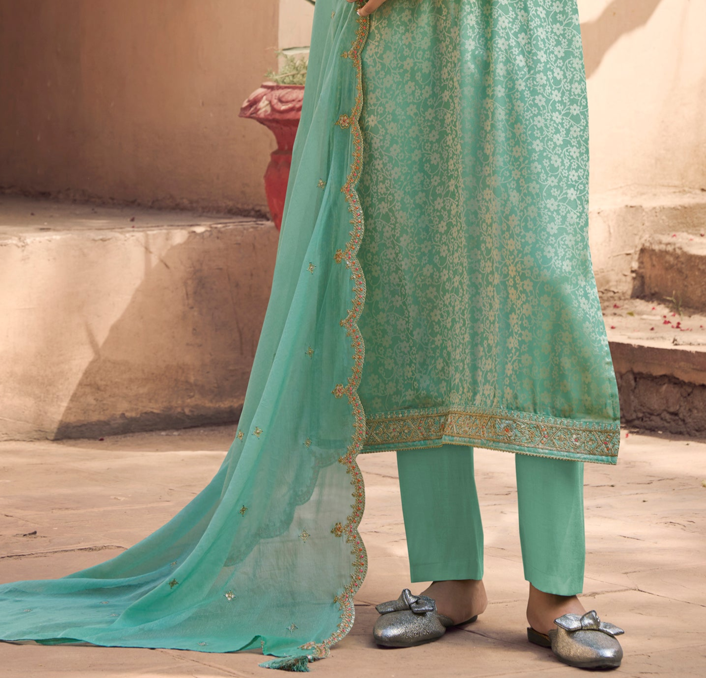 Luxury Silk Heavy Embroidery Work Suit for Women, perfect for parties and receptions.