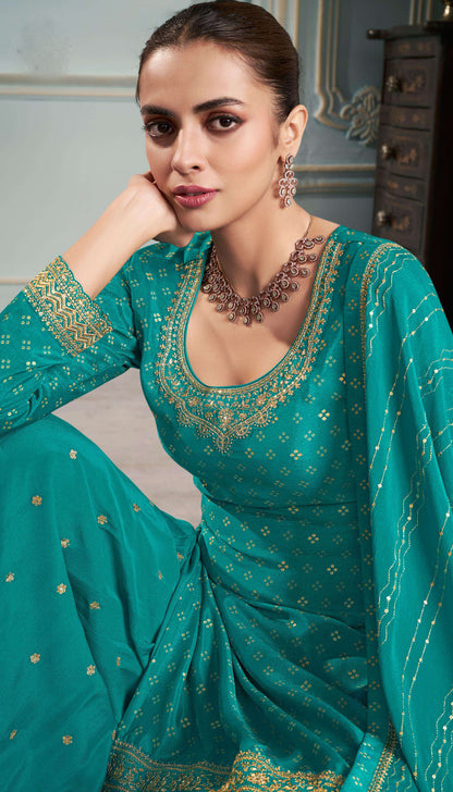 Designer Teal Sharara Kameez Dress For Indian Pakistani Wedding Parties America
