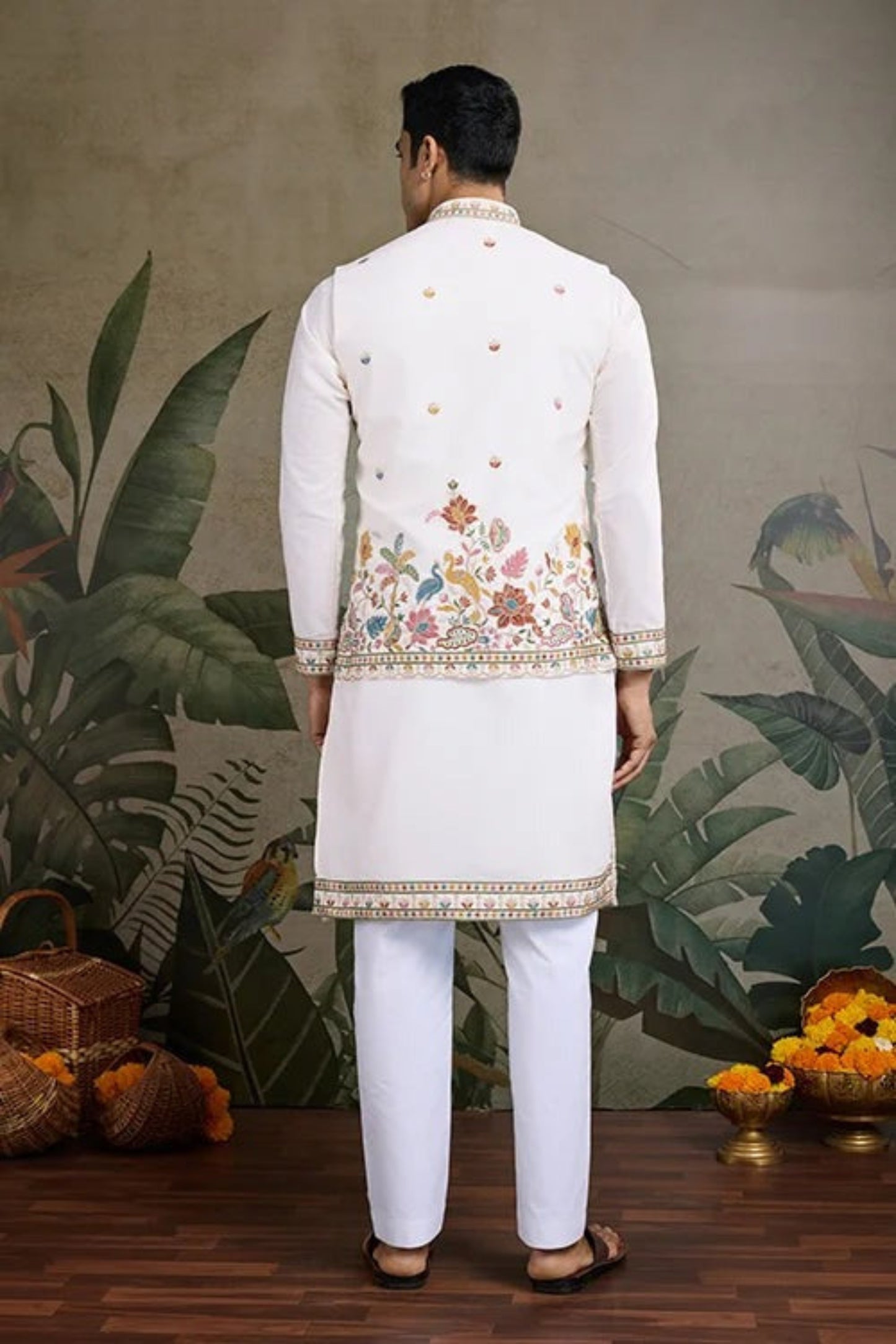 Premium White Color Viscose Silk Kurta Set For Man Real Mirror Work With Matching Pant