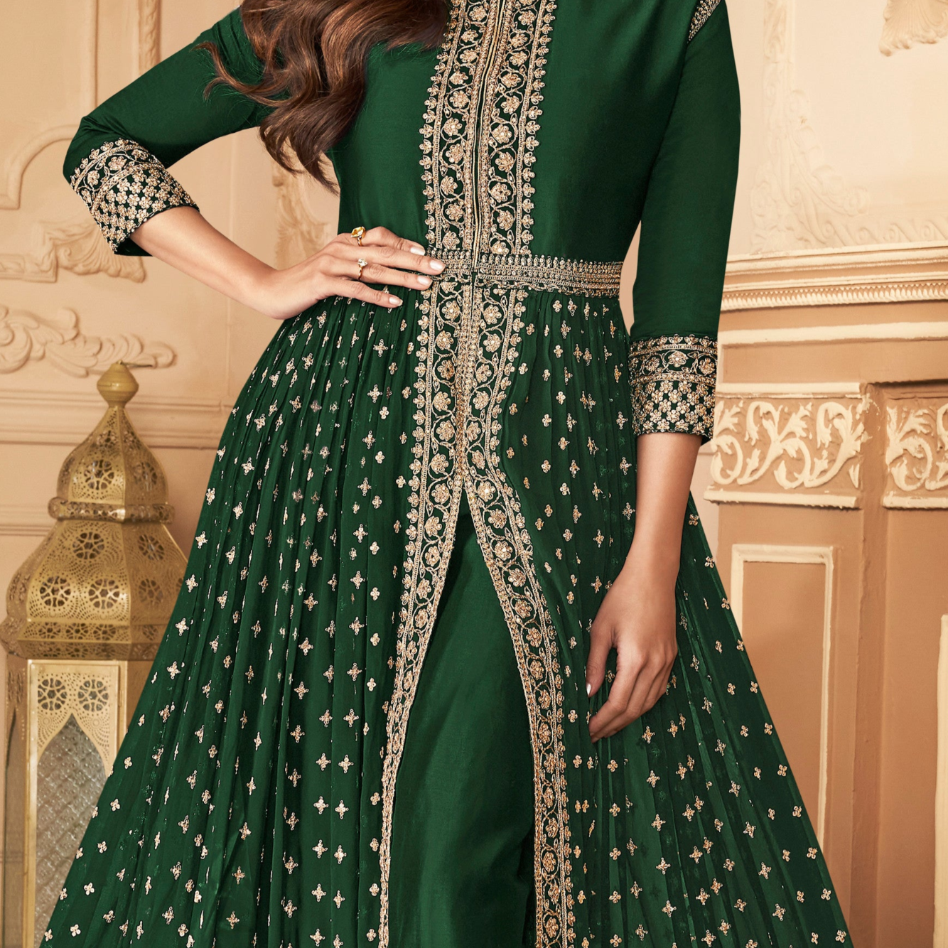 Real Georgette Plus Size Green Anarkali Gown with Embroidered Dupatta Suit