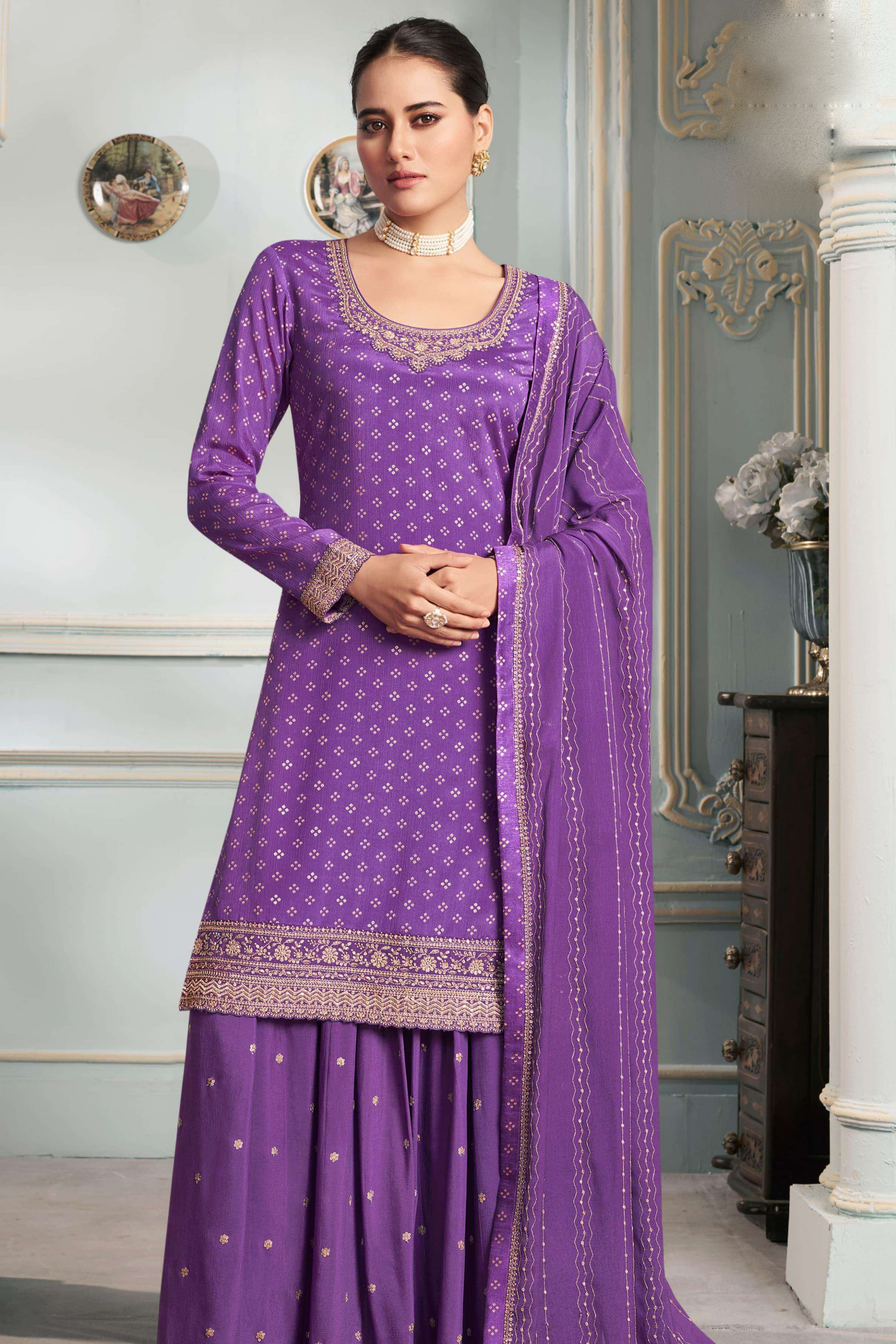 Purple Chinon Silk Sharara Ramadan Eid Outfit Seyuri