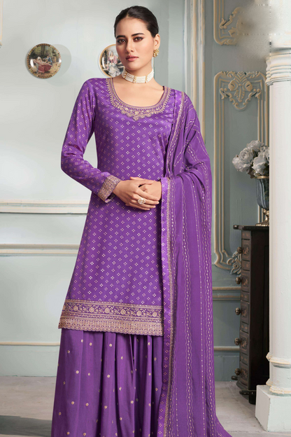 Purple Chinon Silk Sharara Ramadan Eid Outfit Seyuri