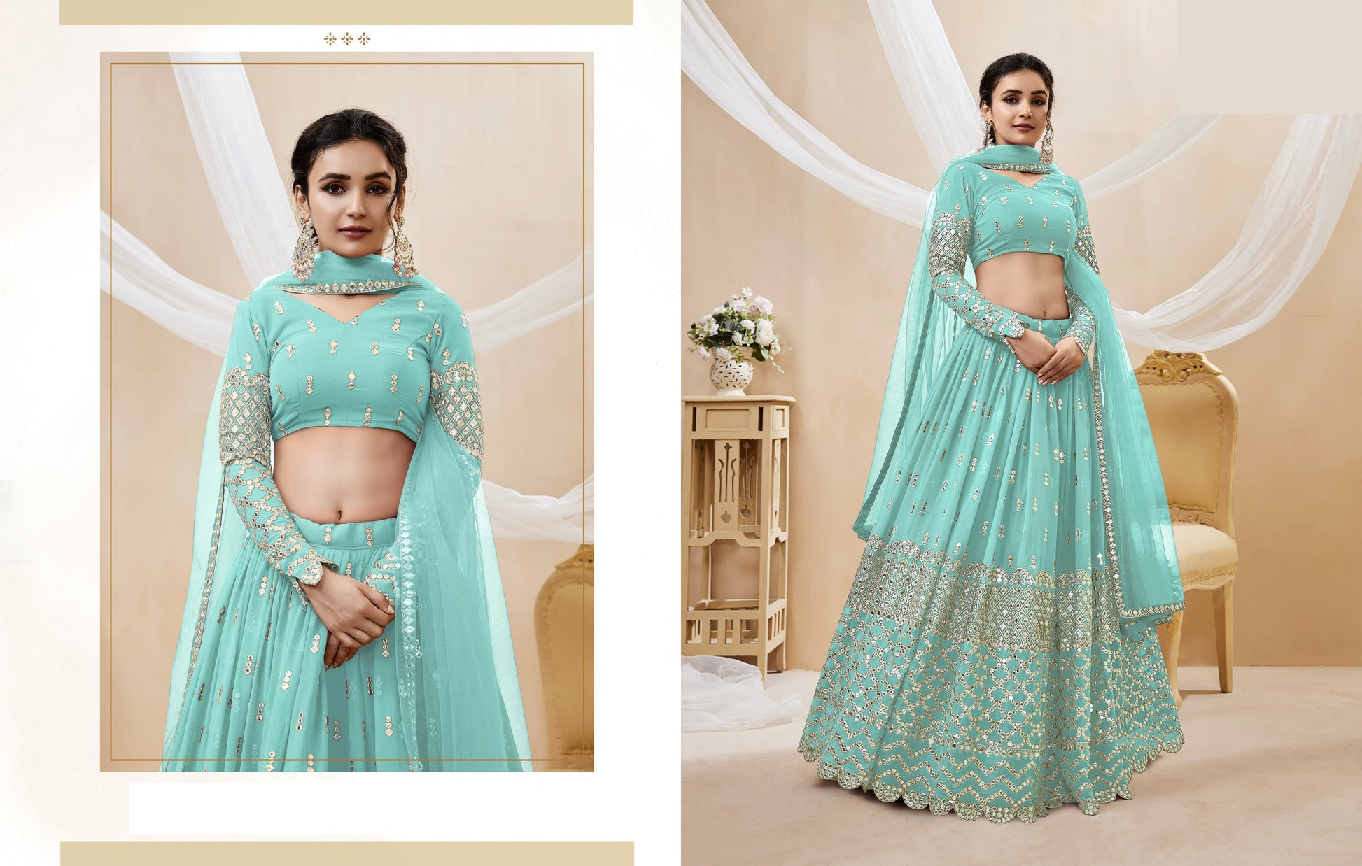 "Lehengas designed for Indian culture in the USA."
