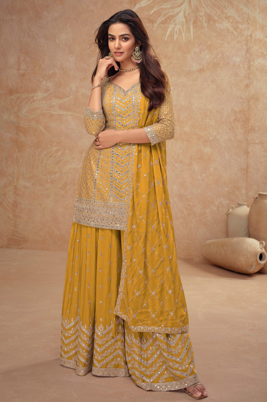 Pakistani Indian-Style Salwar Kameez With Embroidery And Designer Palazzo Pants