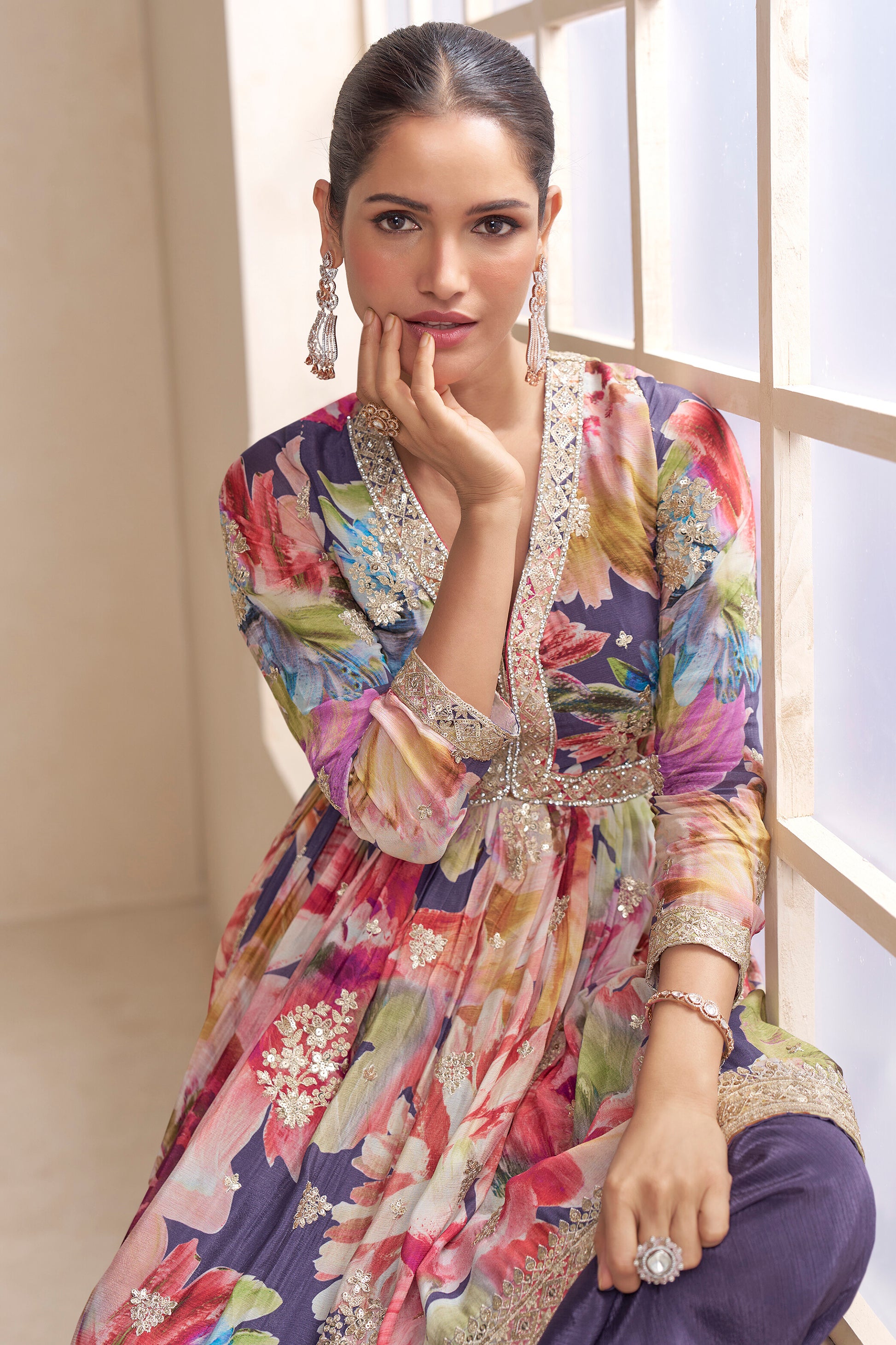 Beautiful Floral Printed Salwar Kameez Palazzo Suit