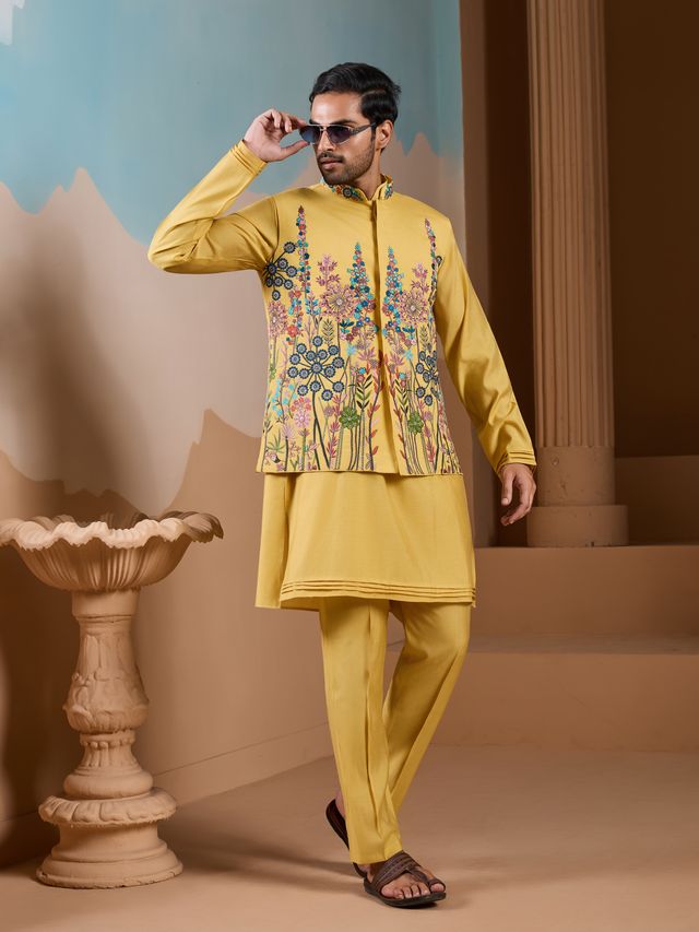 Indian Embroidered Floral Printed Men's Kurta