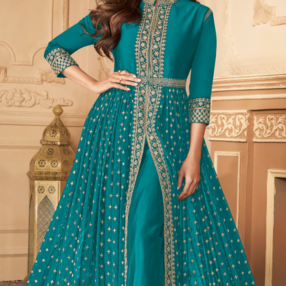 Indian Diwali Wear Real Georgette Anarkali Gown Dress With Embroidered Stones