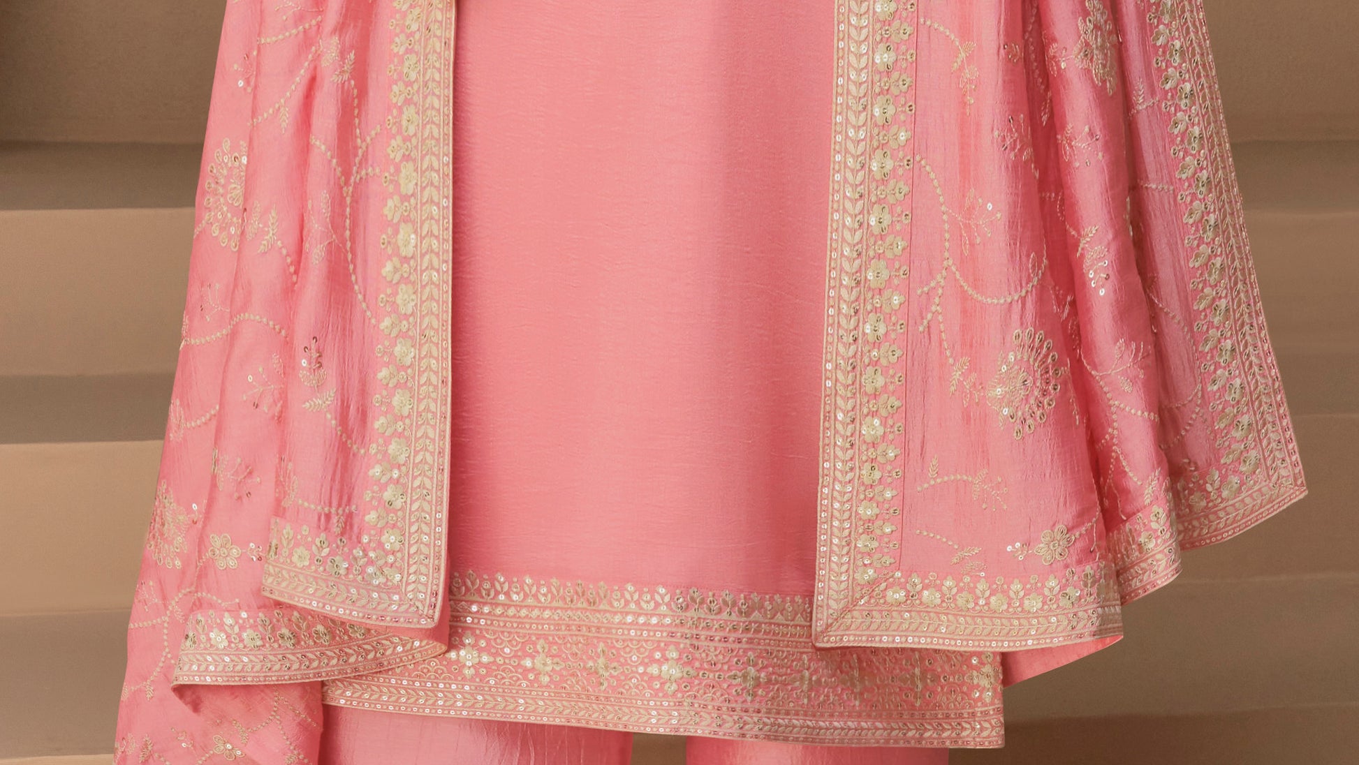 Pink Embroidereded Ethnic Wear  in Premium Silk Designer Bridal Salwar Suit 
