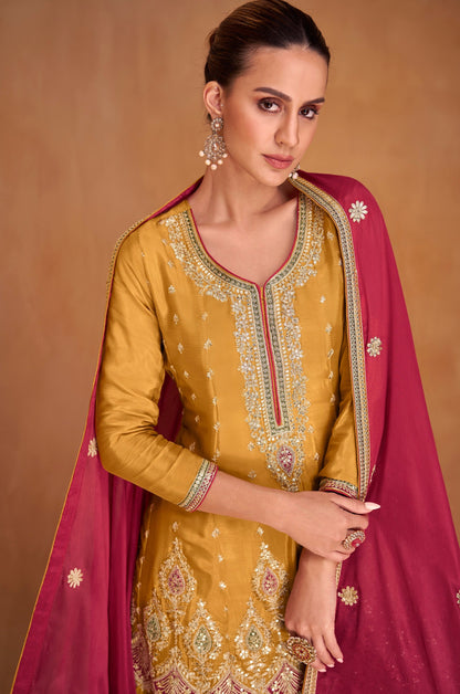 Traditional Indian Yellow Palazzo Suit For Weddings And Festivals