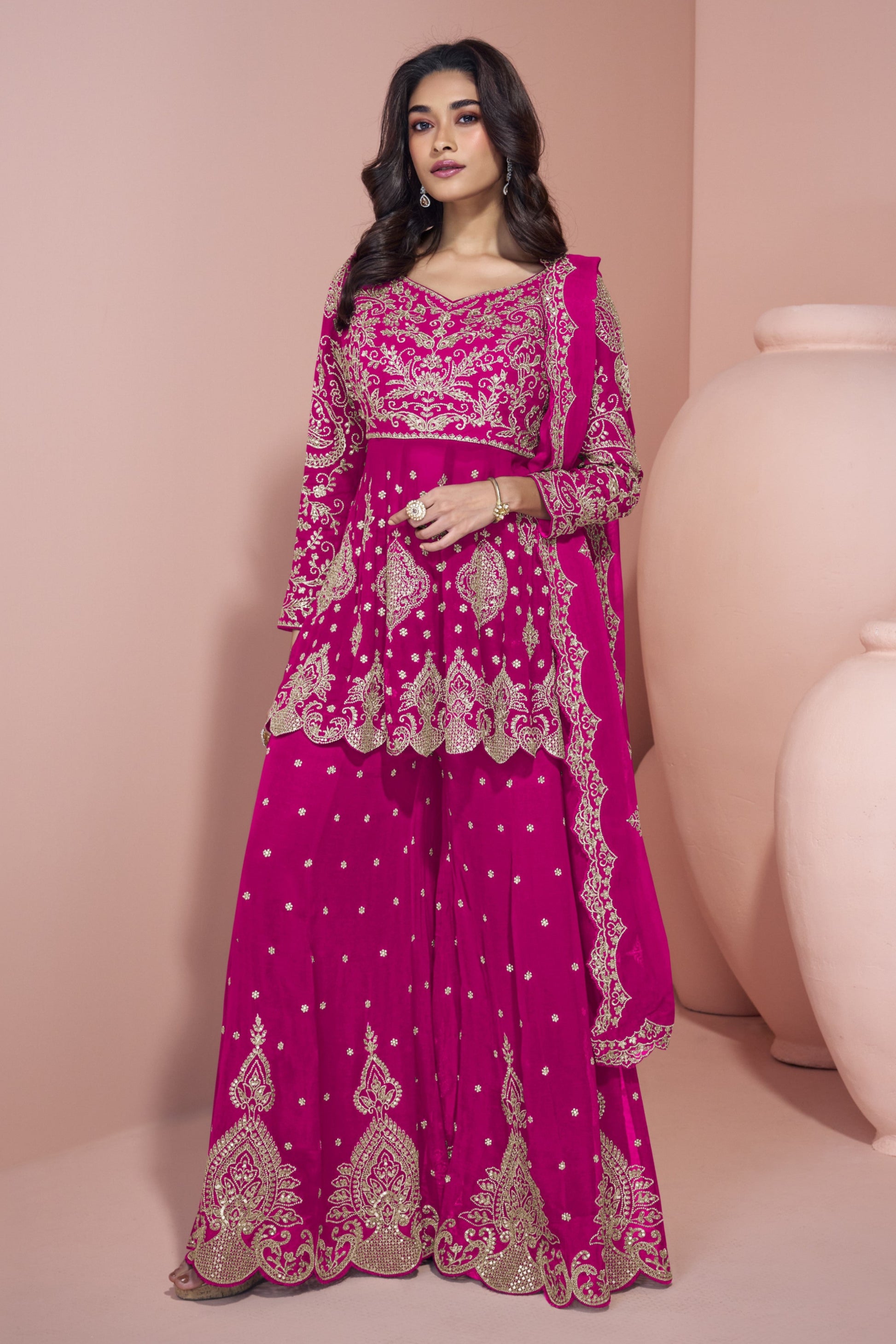 Heavy Designer Embroidered Palazzo Suit For Wedding Function