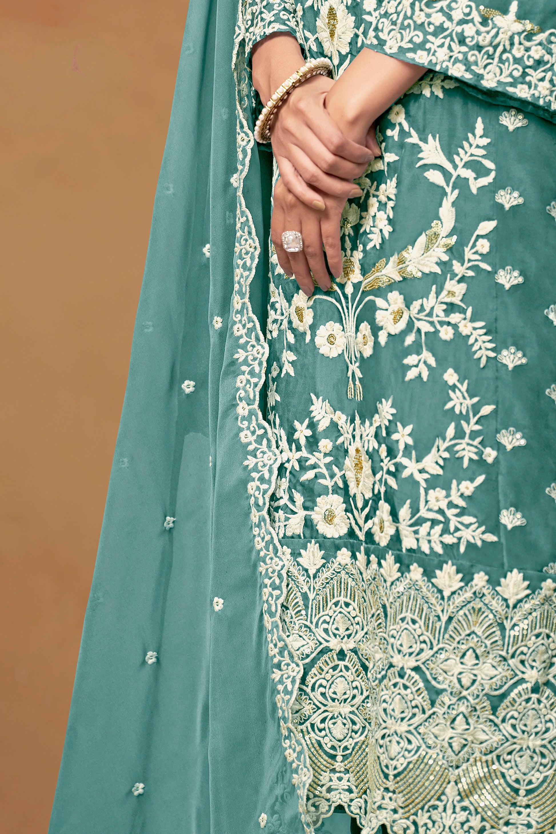 Traditional Organza Salwar Kameez Suit With Matching Dupatta For Party And Festival Wear