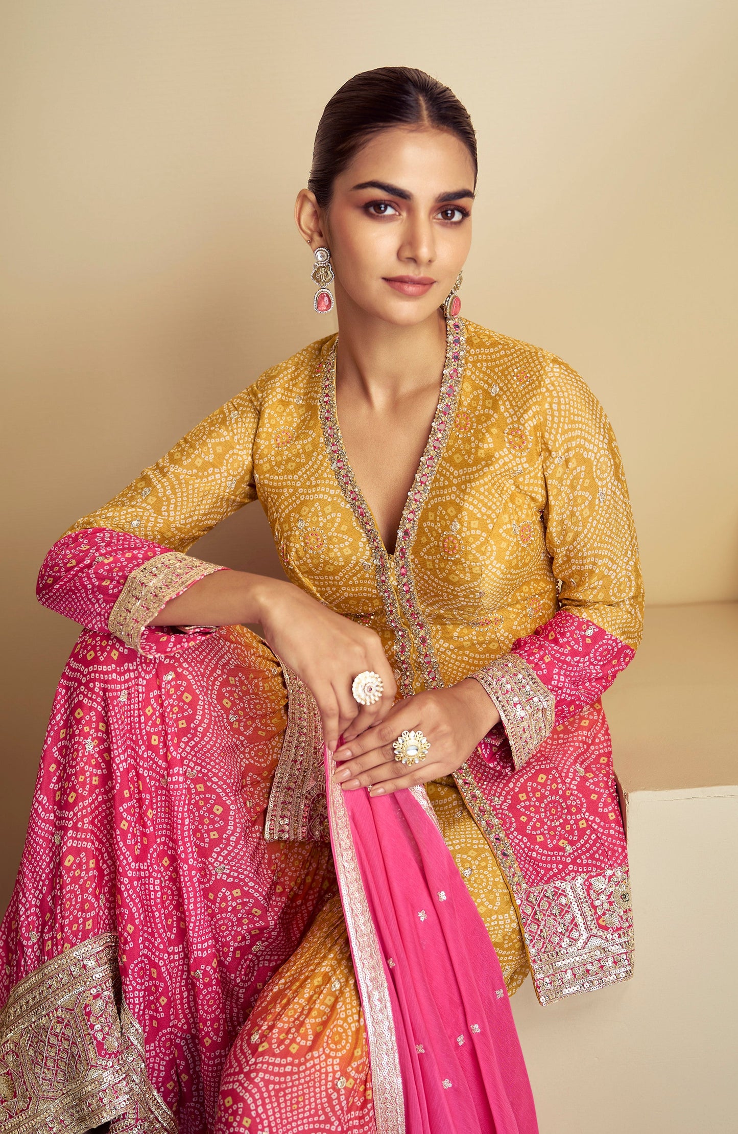 Mustard Designer Sharara With Dupatta - Indian Mehndi Wear USA
